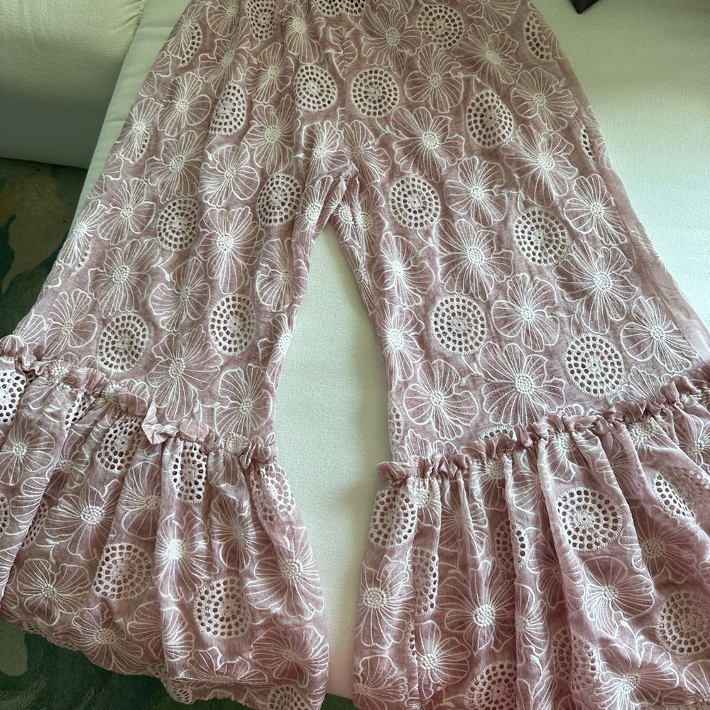 Pink Embroidered Flared Pants - Picture 4 of 4